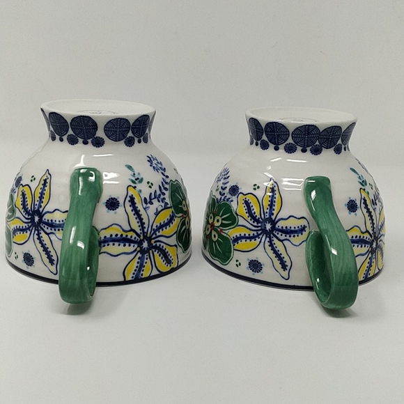 Anthropologie Large Footed Stoneware Floral Cups - Picture 5 of 7